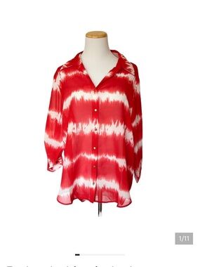 RED AND WHTE TIE-DYE BUTTON UP BLOUSE